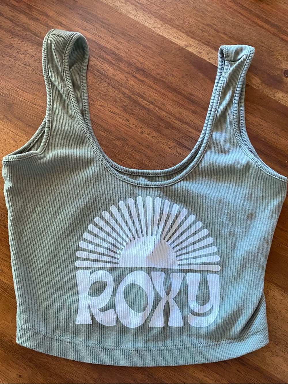 Roxy Olive Ribbed Sun Graphic Crop Tank